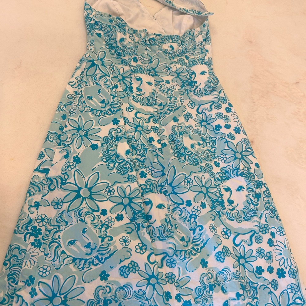 Lilly Pulitzer Halter Dress Size 0 Blue & White Lions - Picture 4 of 7